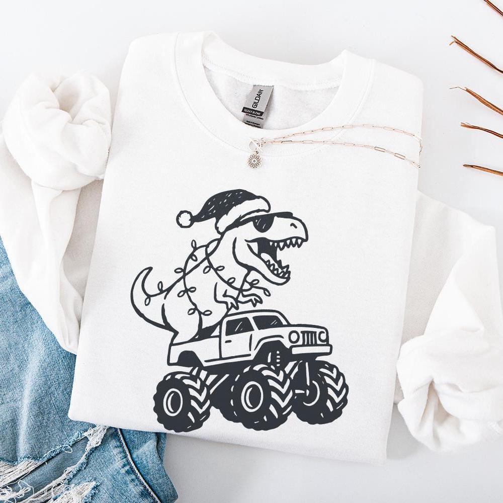 T-Rex Merry Christmas PNG, Dinosaur Monster Truck PNG - 300 DPI Design