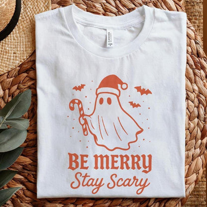 Be Merry Stay Scary PNG, Christmas Ghost Clipart - 300 DPI Design for