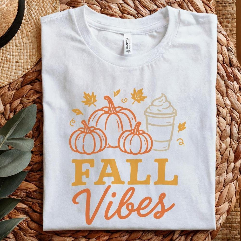 Fall Vibes PNG, Autumn Pumpkin Latte Art - 300 DPI Design for T-Shirt