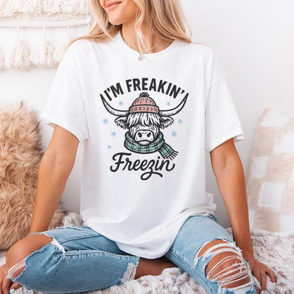 I'm Freakin' Freezin' PNG, Highland Cow Winter Shirt - 300 DPI Design for
