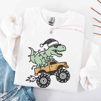 Dinosaur Monster Truck Christmas PNG, Festive T-Rex Digital Download -