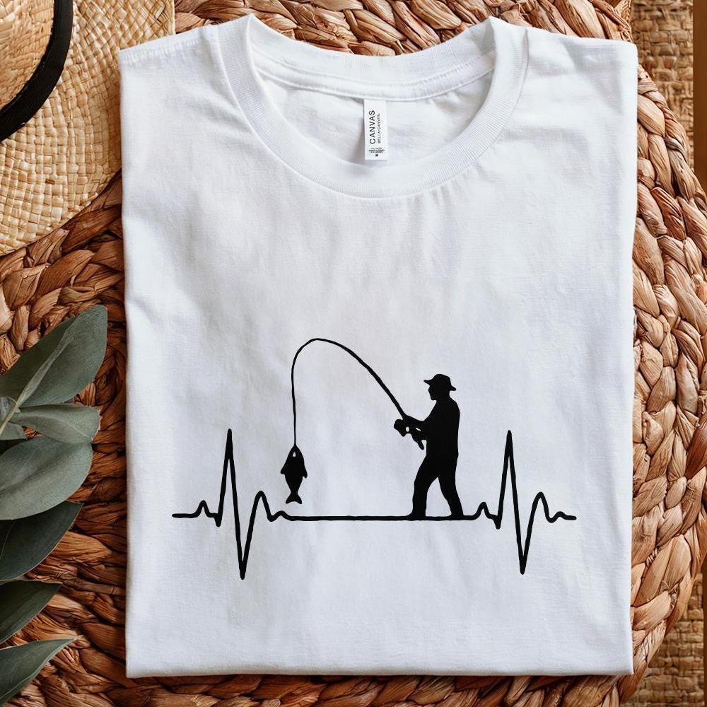 Fishing Heartbeat PNG, Fisherman Silhouette Digital Download - 300 DPI