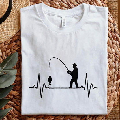 Fishing Heartbeat PNG, Fisherman Silhouette Digital Download - 300 DPI