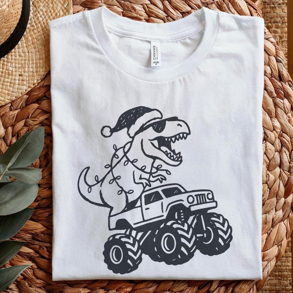 T-Rex Merry Christmas PNG, Dinosaur Monster Truck PNG - 300 DPI Design