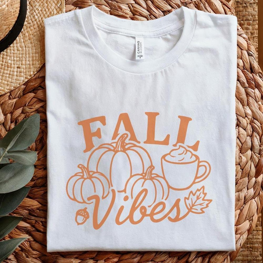 Fall Vibes PNG, Autumn Pumpkins and Coffee PNG - 300 DPI Design for T-Shirt