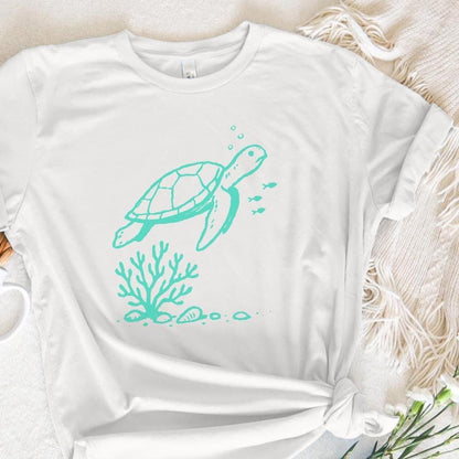 Sea Turtle PNG, Underwater Coral Illustration - 300 DPI Design for T-Shirt