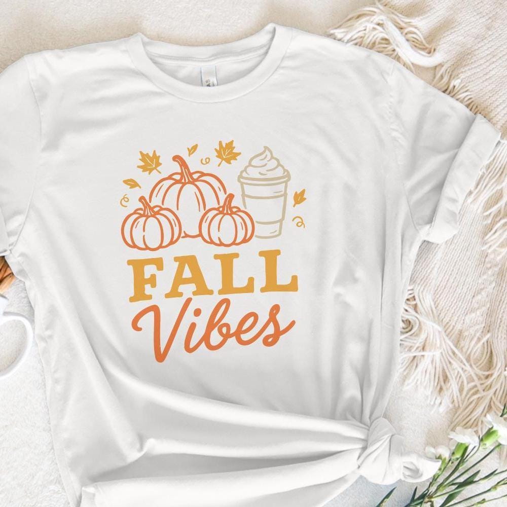 Fall Vibes PNG, Autumn Pumpkin Latte Art - 300 DPI Design for T-Shirt