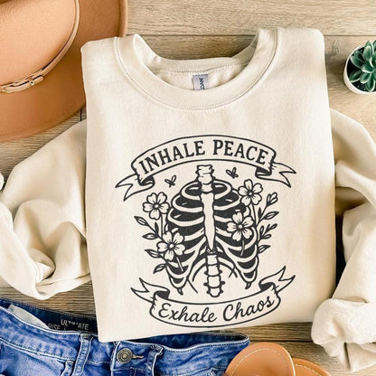 Inhale Peace Exhale Chaos PNG, Skeleton Floral Digital Download - 300 DPI