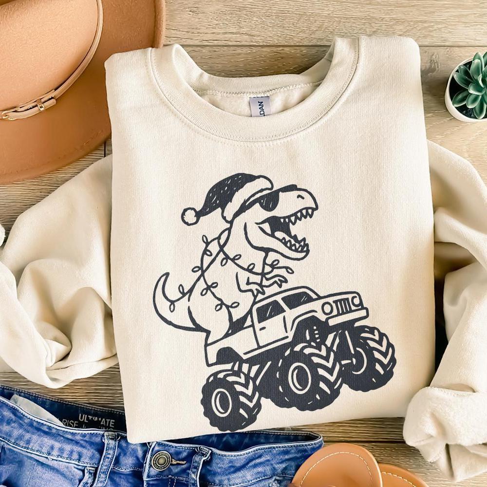 T-Rex Merry Christmas PNG, Dinosaur Monster Truck PNG - 300 DPI Design