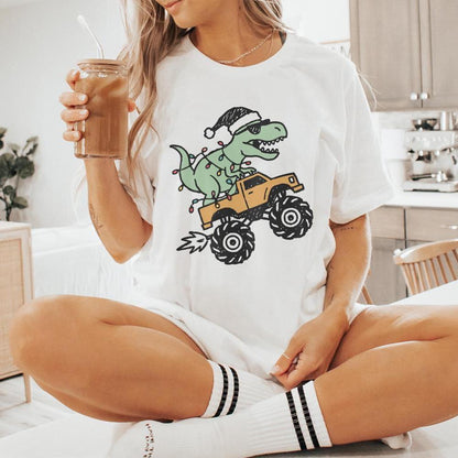 Dinosaur Monster Truck Christmas PNG, Festive T-Rex Digital Download -