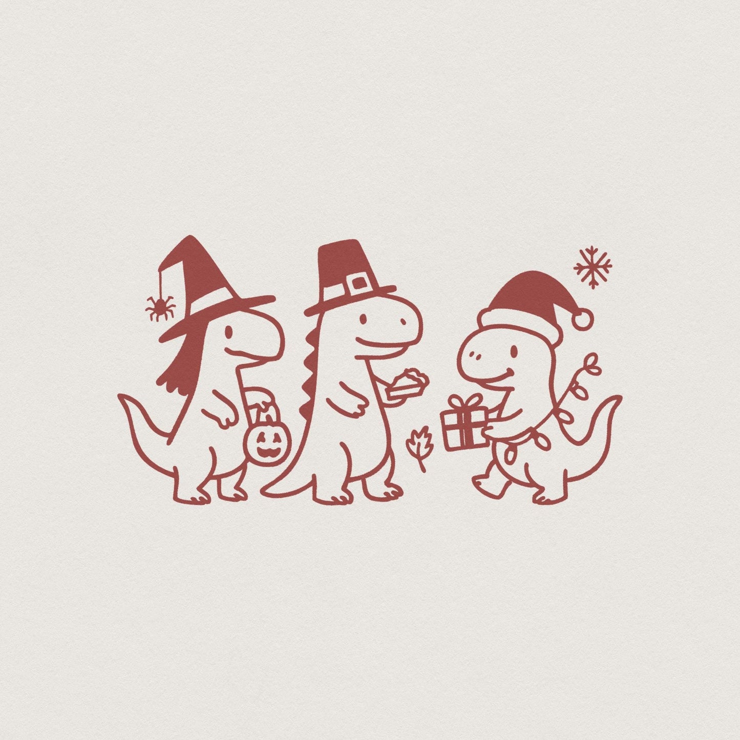 Dinosaur Holidays PNG, Cute Christmas Halloween Thanksgiving Dino Clipart