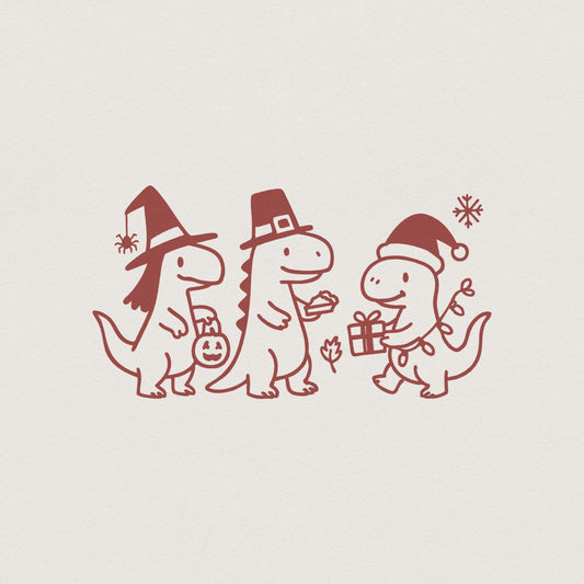 Dinosaur Holidays PNG, Cute Christmas Halloween Thanksgiving Dino Clipart