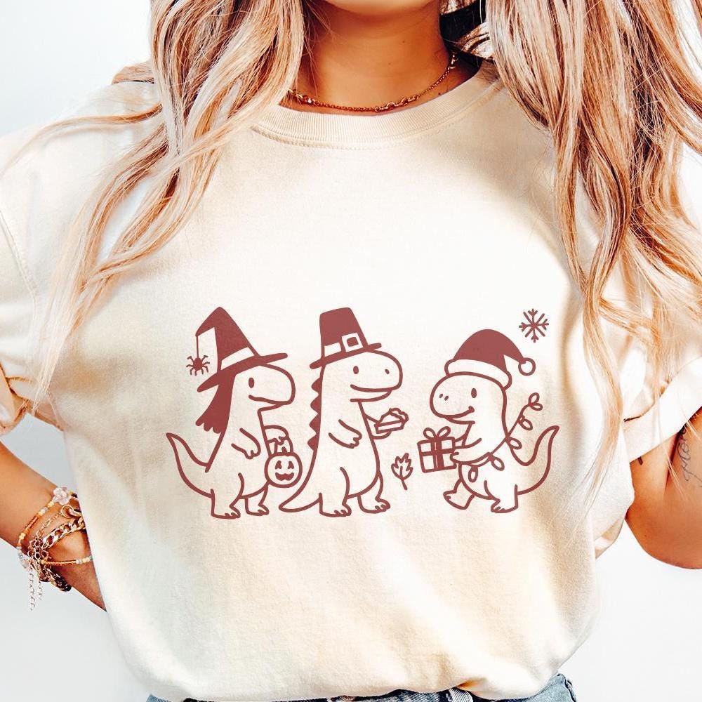 Dinosaur Holidays PNG, Cute Christmas Halloween Thanksgiving Dino Clipart