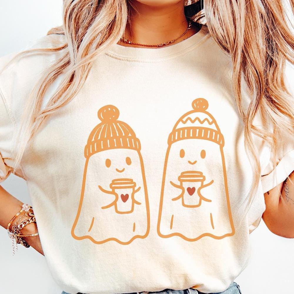Cozy Ghost Coffee PNG, Cute Ghosts With Winter Hats - 300 DPI Design for
