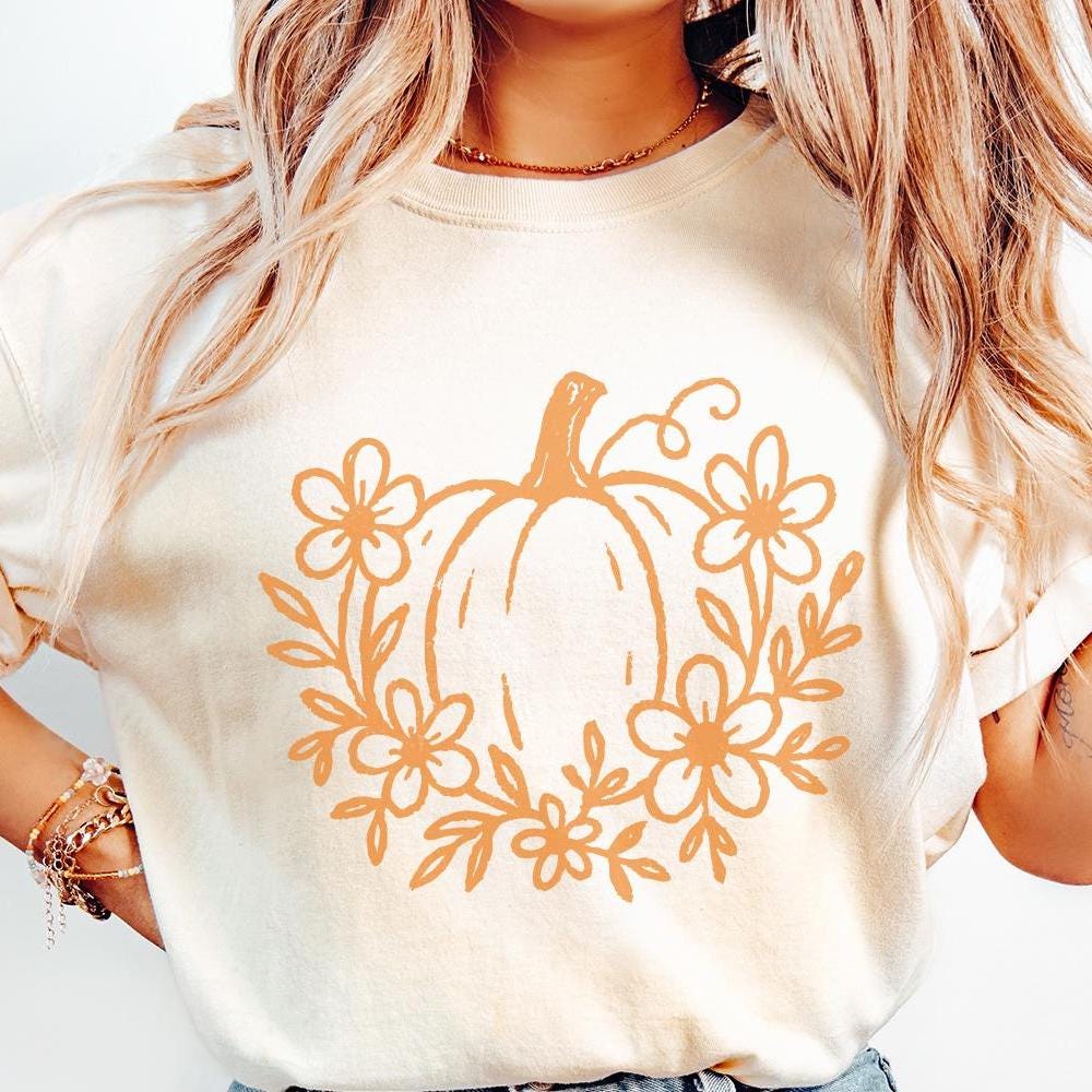 Pumpkin PNG Floral Fall Design, Autumn Digital Download - 300 DPI Design