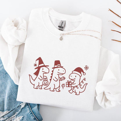Dinosaur Holidays PNG, Cute Christmas Halloween Thanksgiving Dino Clipart