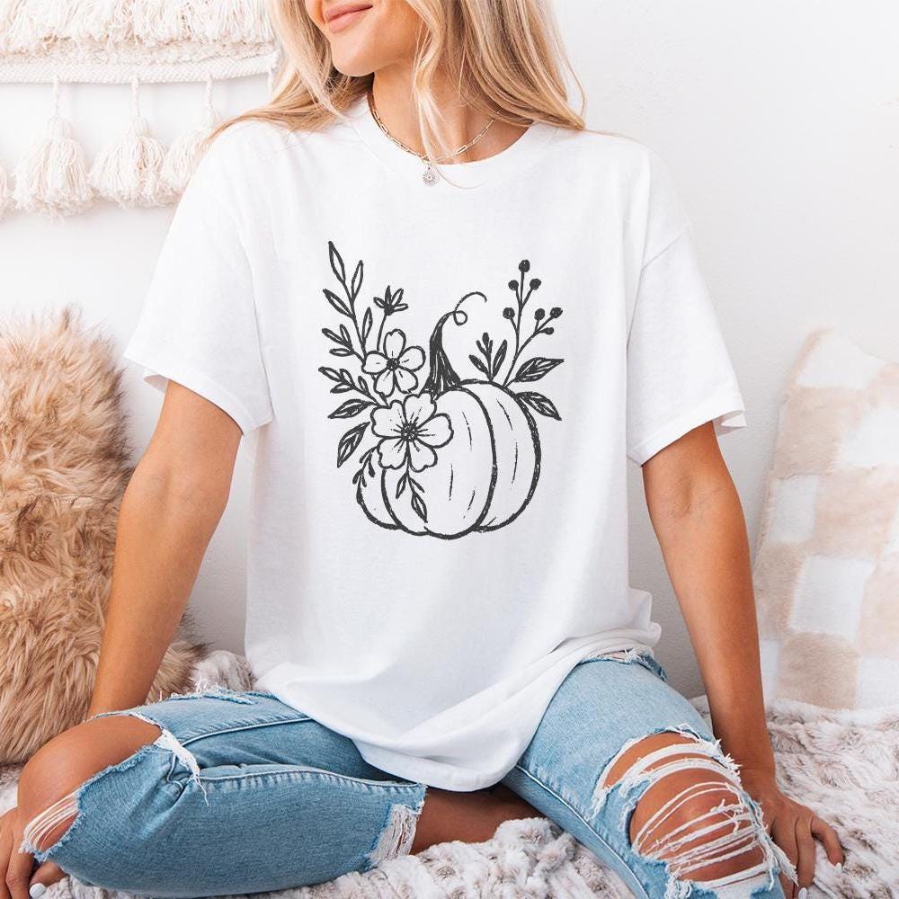 Pumpkin Floral PNG, Digital Download - 300 DPI Design for T-Shirt
