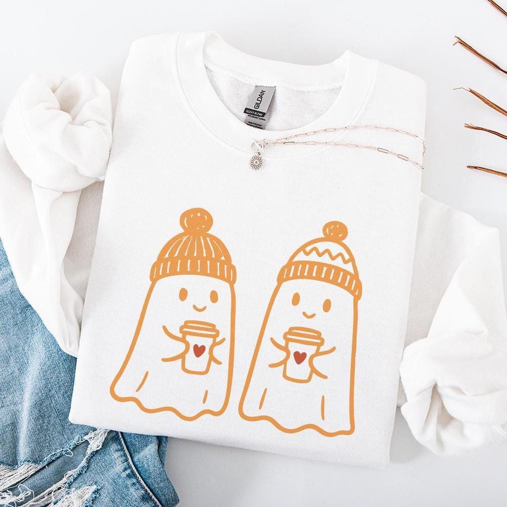 Cozy Ghost Coffee PNG, Cute Ghosts With Winter Hats - 300 DPI Design for
