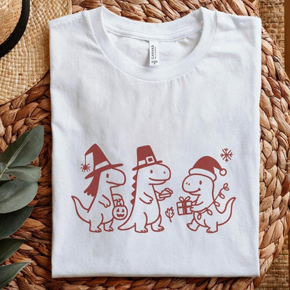 Dinosaur Holidays PNG, Cute Christmas Halloween Thanksgiving Dino Clipart