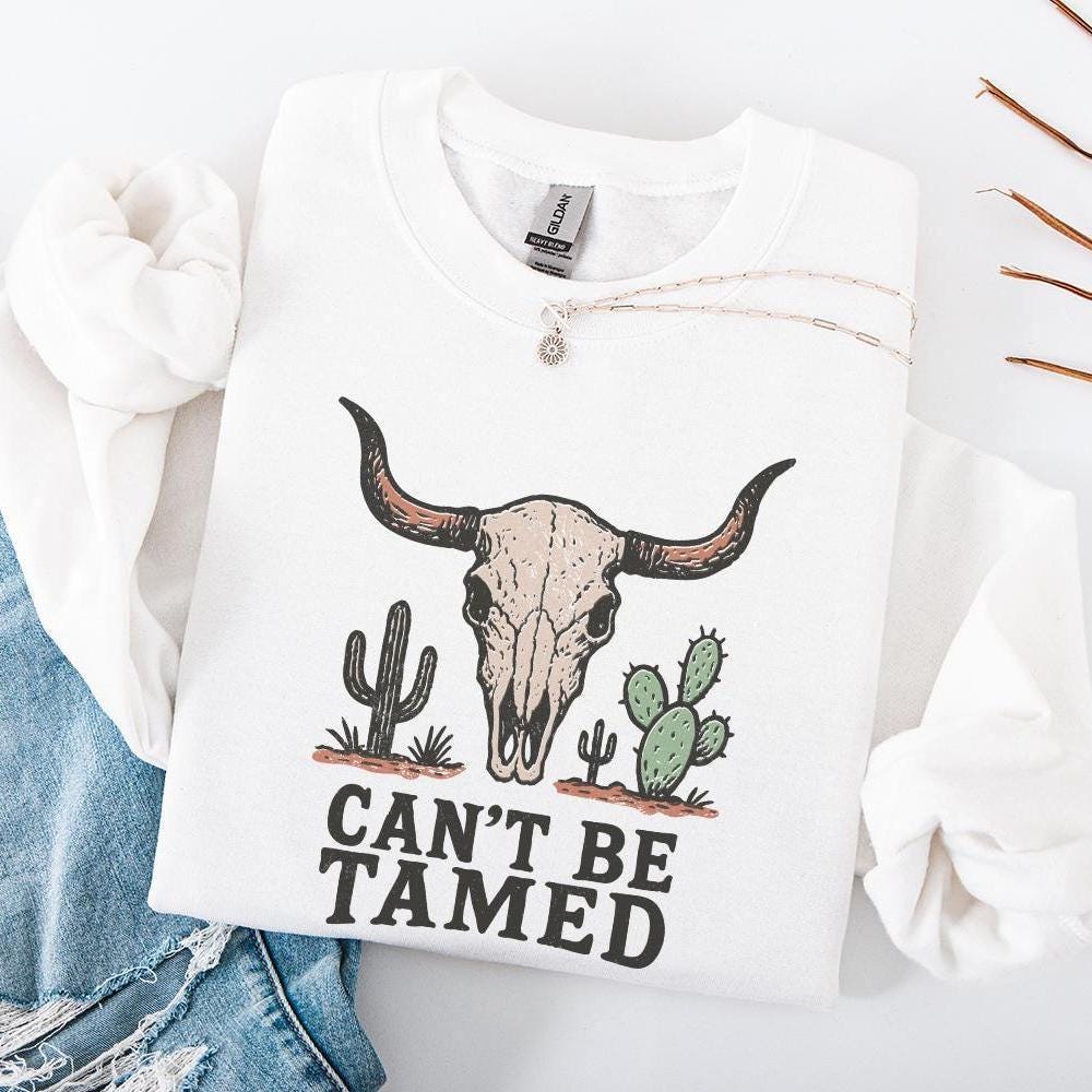 Can't Be Tamed PNG, Western Skull Digital Download - 300 DPI Design for