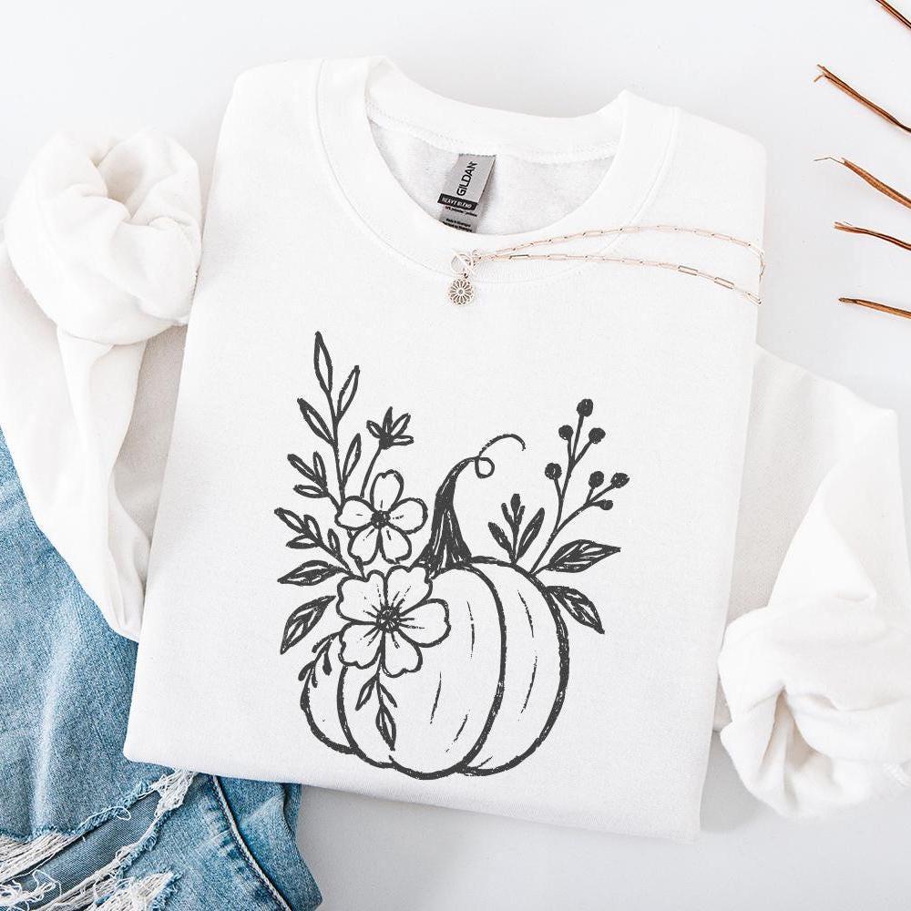 Pumpkin Floral PNG, Digital Download - 300 DPI Design for T-Shirt