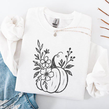 Pumpkin Floral PNG, Digital Download - 300 DPI Design for T-Shirt