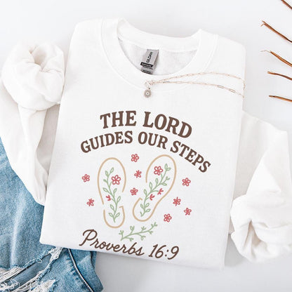 The Lord Guides Our Steps PNG, Proverbs 16:9 Scripture Art - 300 DPI