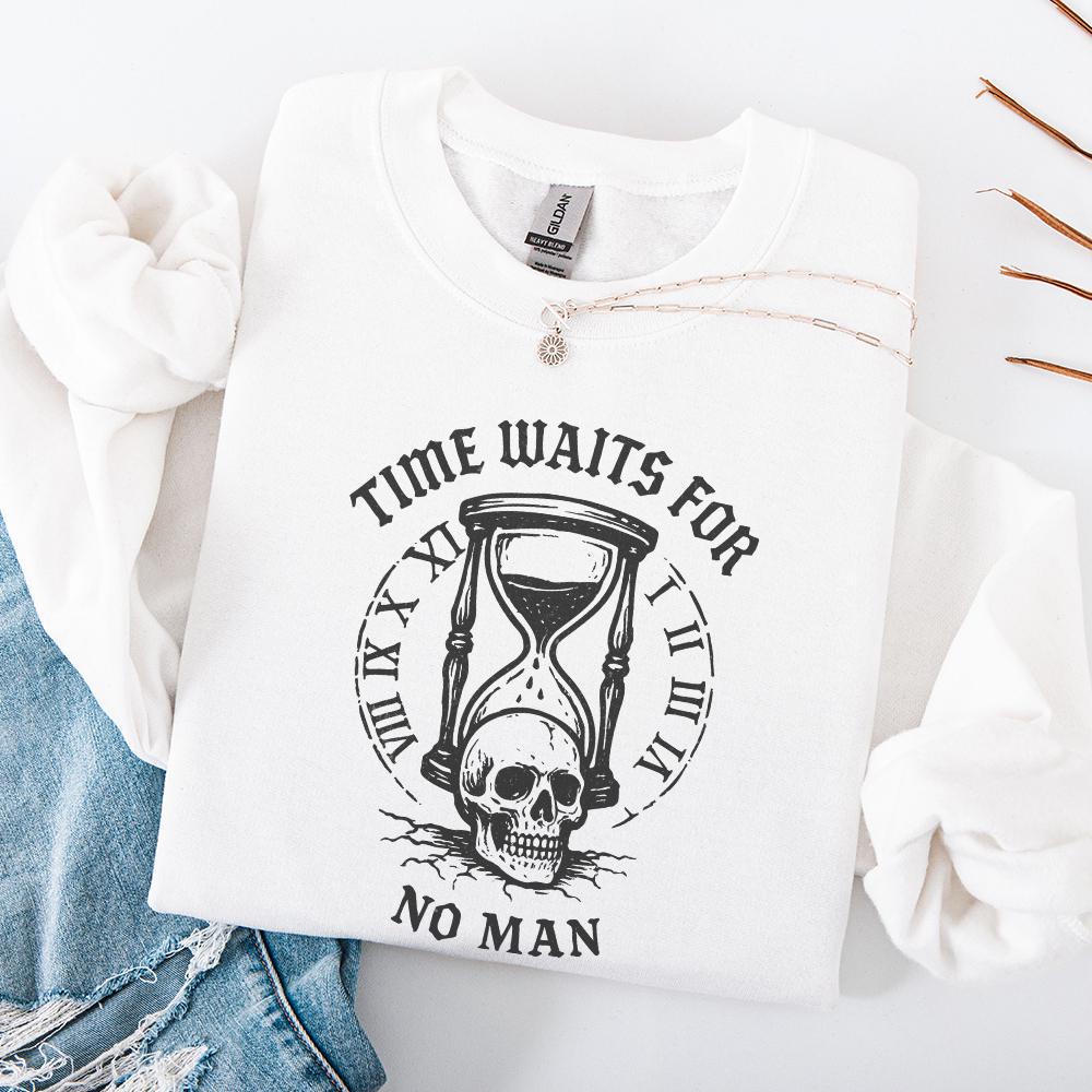 Time Waits For No Man Skull Hourglass PNG, Vintage Gothic PNG File - 300