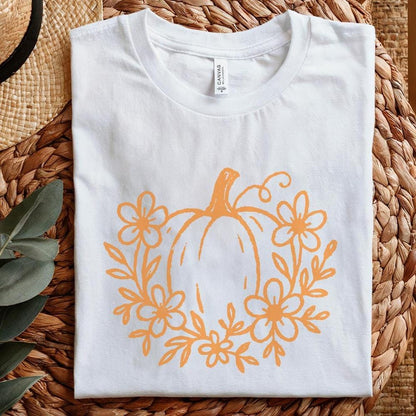 Pumpkin PNG Floral Fall Design, Autumn Digital Download - 300 DPI Design