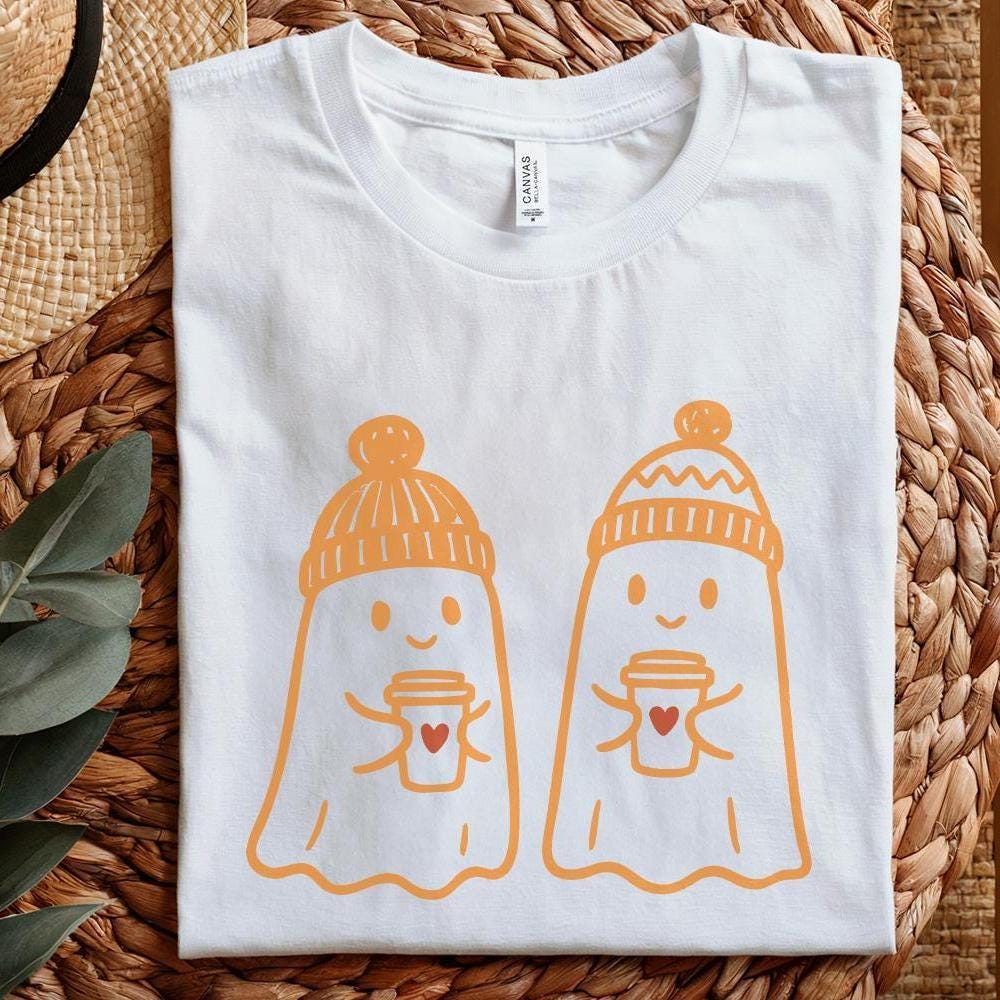 Cozy Ghost Coffee PNG, Cute Ghosts With Winter Hats - 300 DPI Design for