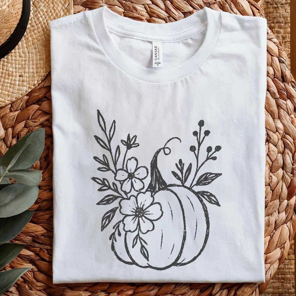 Pumpkin Floral PNG, Digital Download - 300 DPI Design for T-Shirt