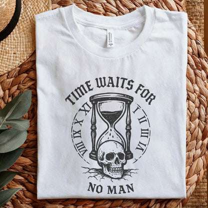 Time Waits For No Man Skull Hourglass PNG, Vintage Gothic PNG File - 300