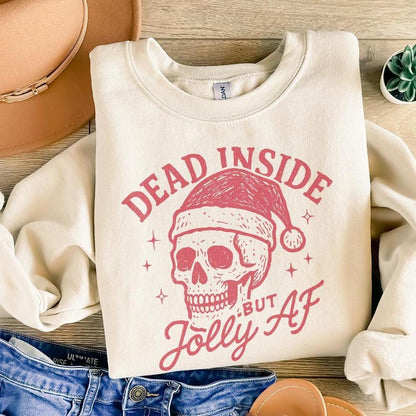 Dead Inside But Jolly AF PNG, Funny Christmas Skull PNG - 300 DPI Design
