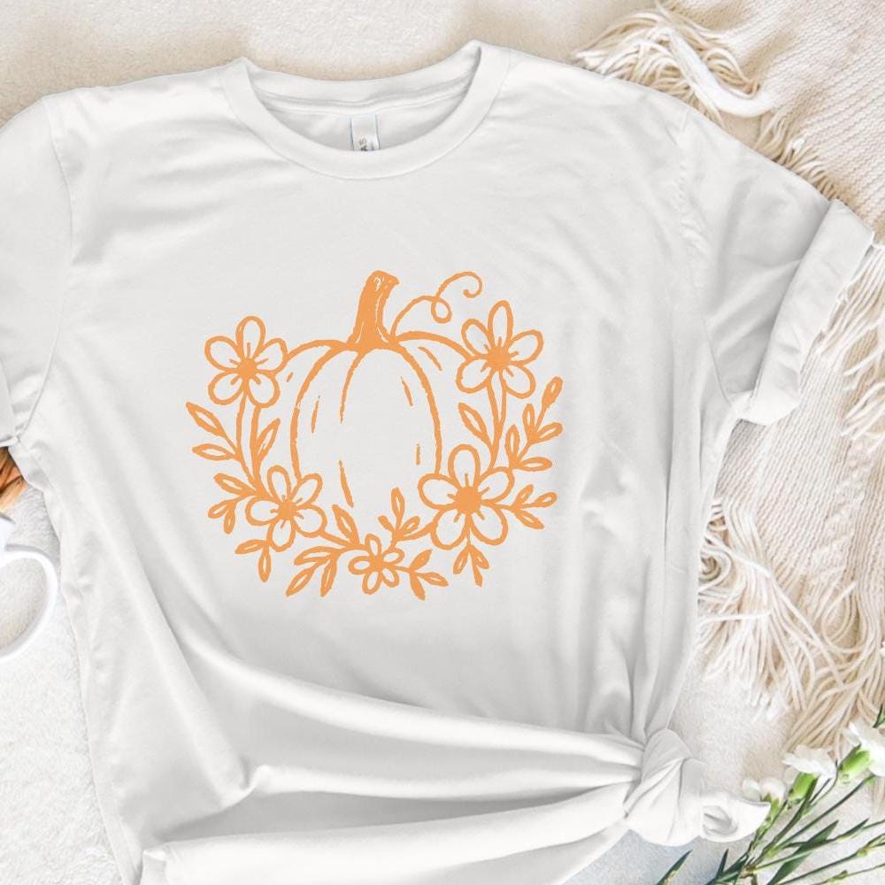 Pumpkin PNG Floral Fall Design, Autumn Digital Download - 300 DPI Design