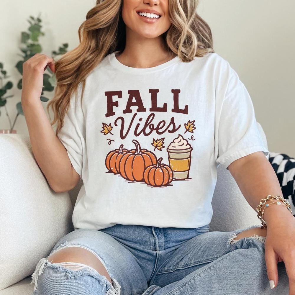 Fall Vibes PNG, Autumn Pumpkins And Coffee Cup - 300 DPI Design for T-Shirt