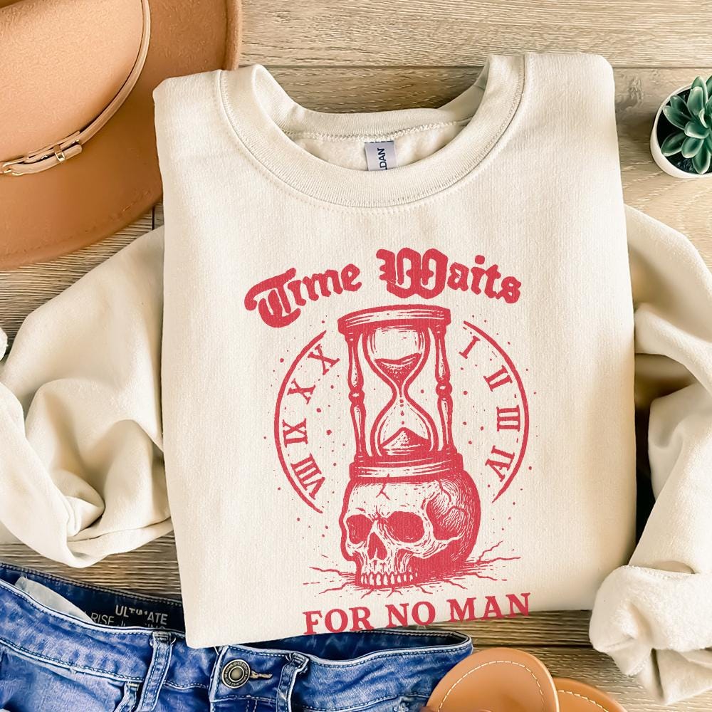 Time Waits For No Man PNG, Gothic Skull Art - 300 DPI Design for T-Shirt