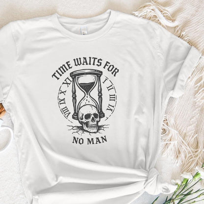 Time Waits For No Man Skull Hourglass PNG, Vintage Gothic PNG File - 300