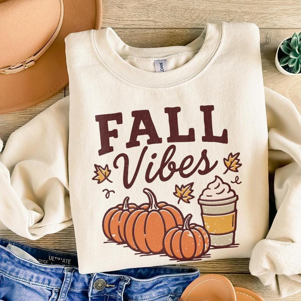 Fall Vibes PNG, Autumn Pumpkins And Coffee Cup - 300 DPI Design for T-Shirt