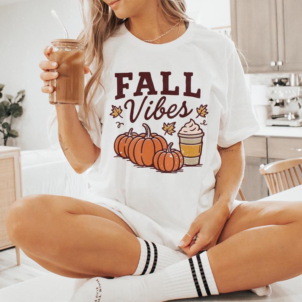 Fall Vibes PNG, Autumn Pumpkins And Coffee Cup - 300 DPI Design for T-Shirt