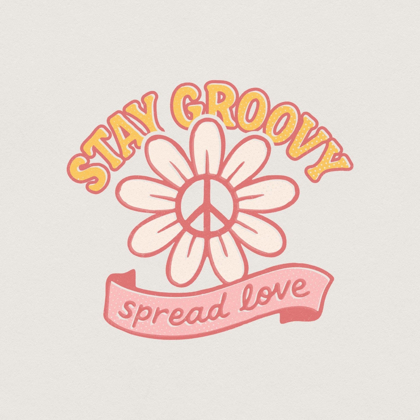 Stay Groovy Spread Love PNG, Retro Daisy Peace Sign PNG - 300 DPI Design