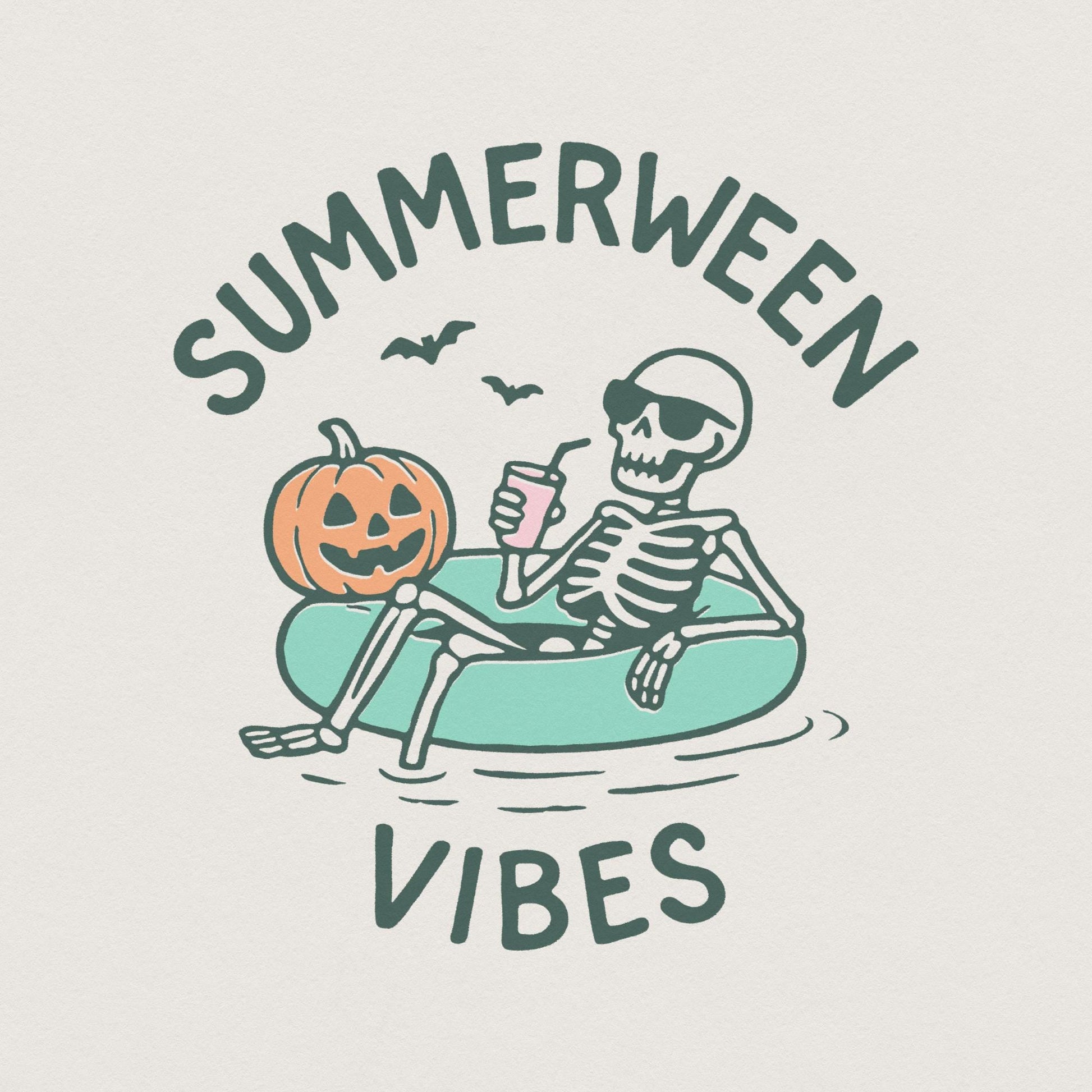 Summerween Vibes PNG, Skeleton Pool Float - 300 DPI Design for T-Shirt