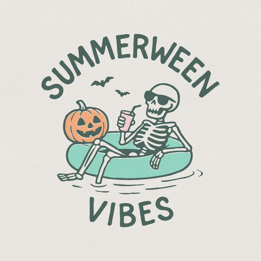 Summerween Vibes PNG, Skeleton Pool Float - 300 DPI Design for T-Shirt