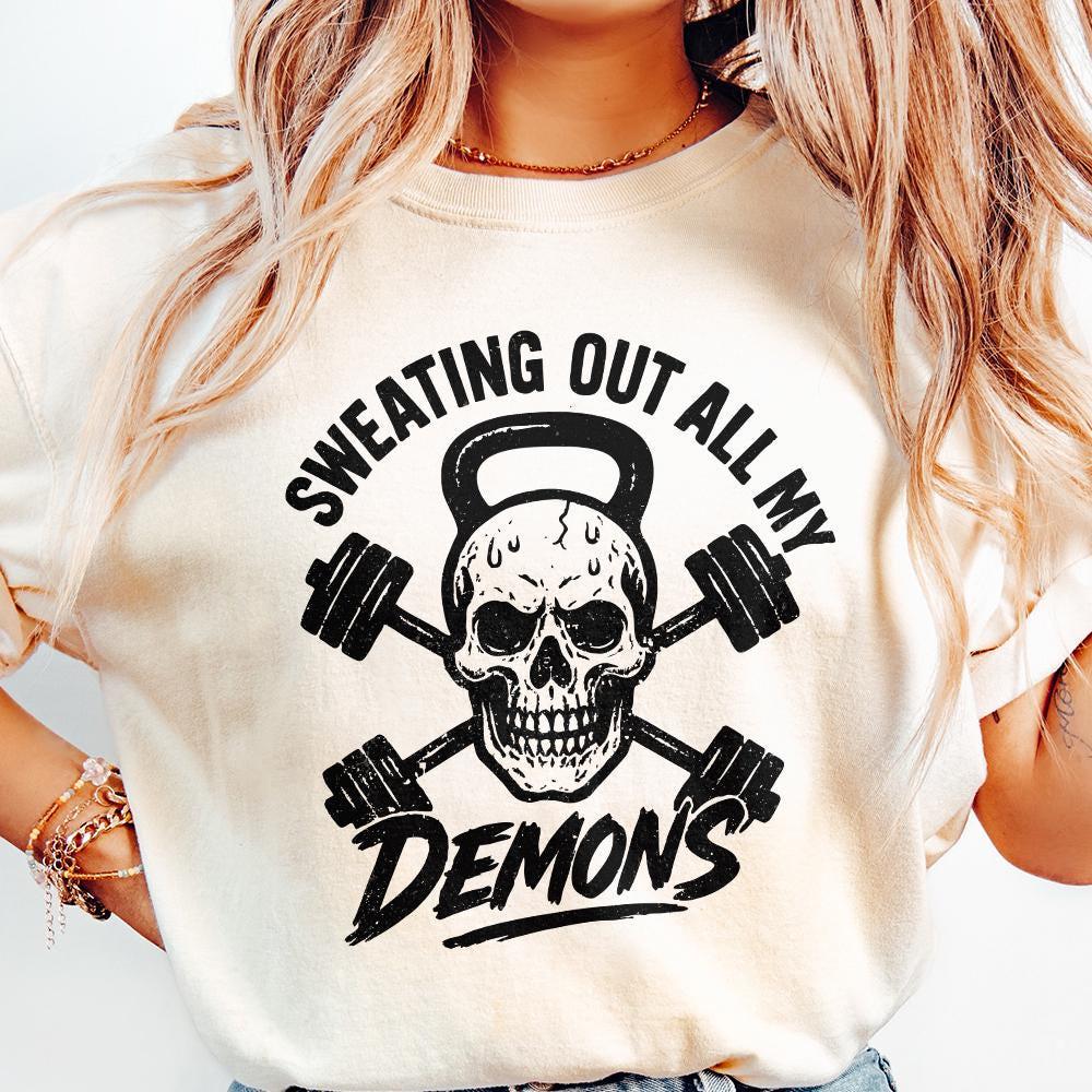 Sweating Out All My Demons PNG, Gym Skull Workout Art - 300 DPI Design
