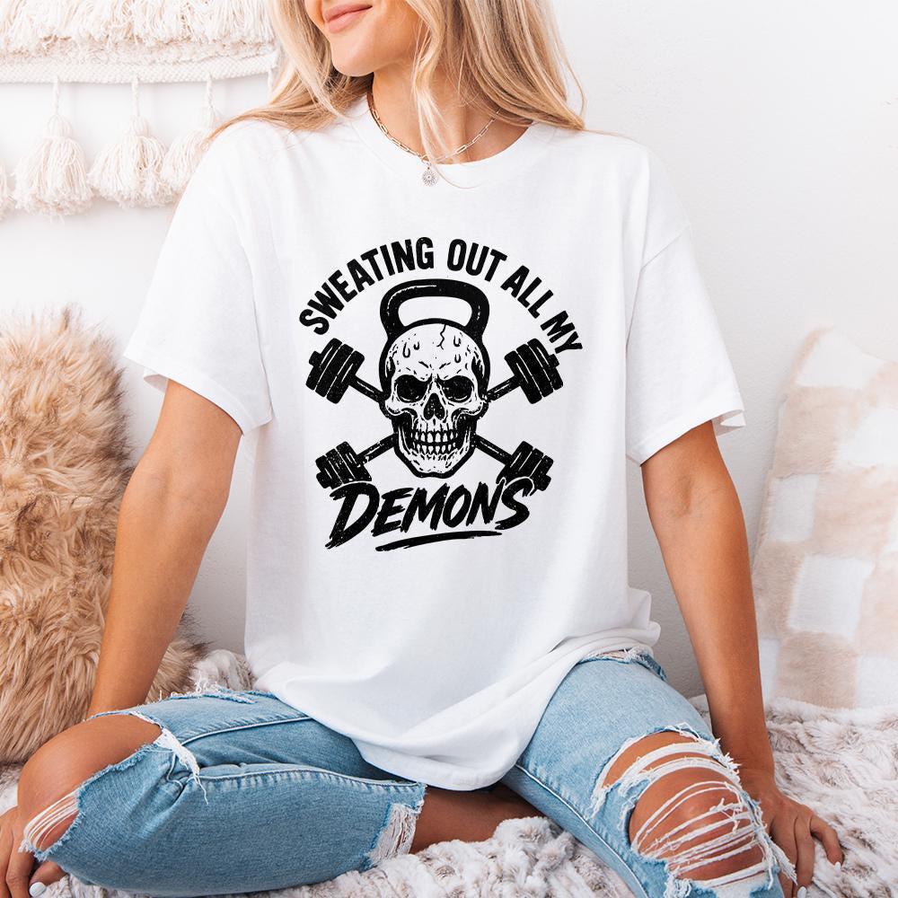 Sweating Out All My Demons PNG, Gym Skull Workout Art - 300 DPI Design