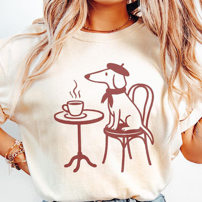 Dachshund Coffee PNG, French Dog Art - 300 DPI Design for T-Shirt
