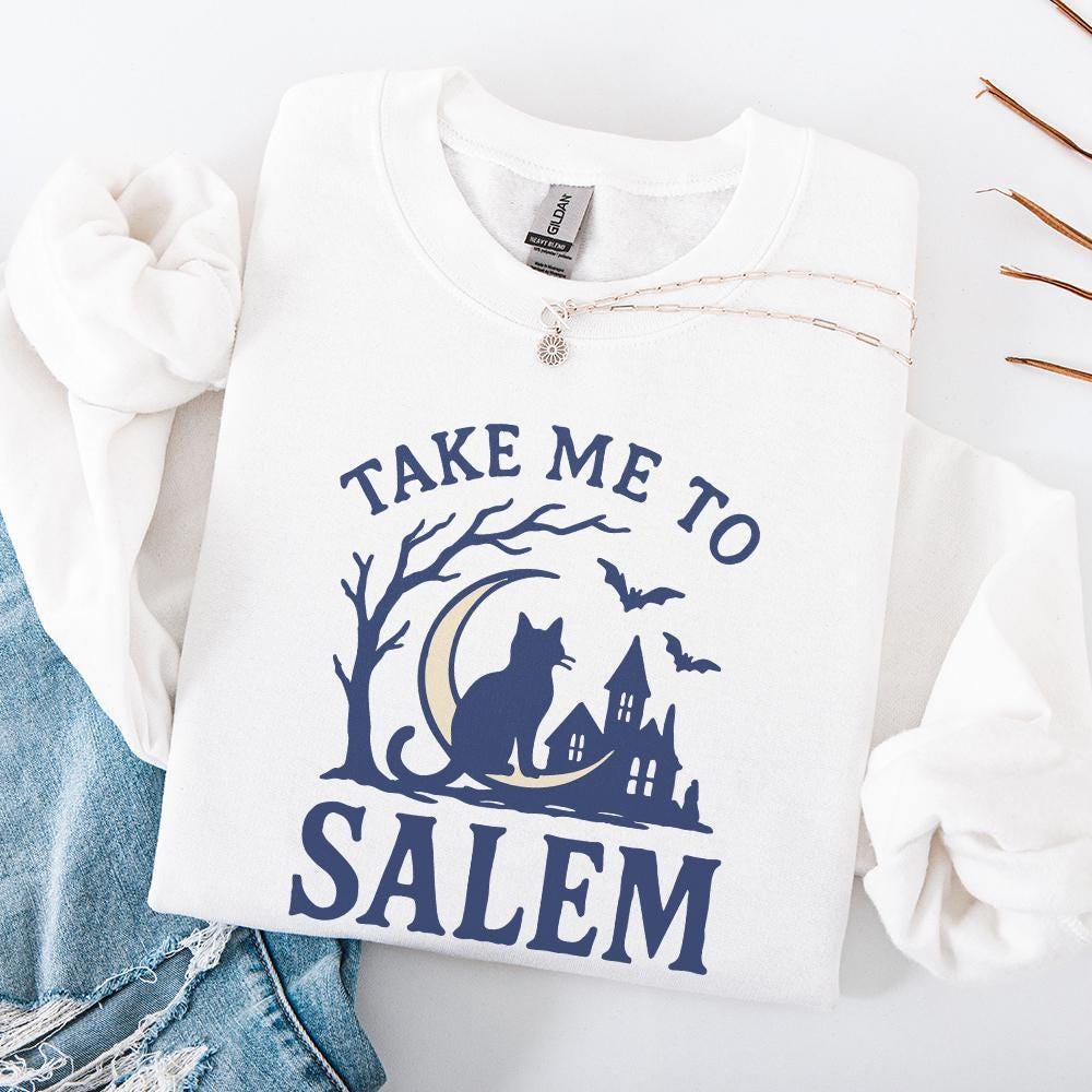 Take Me To Salem PNG, Cat on Crescent Moon - 300 DPI Design for T-Shirt