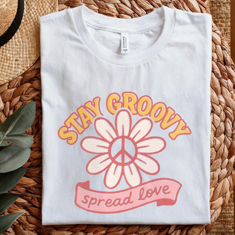 Stay Groovy Spread Love PNG, Retro Daisy Peace Sign PNG - 300 DPI Design