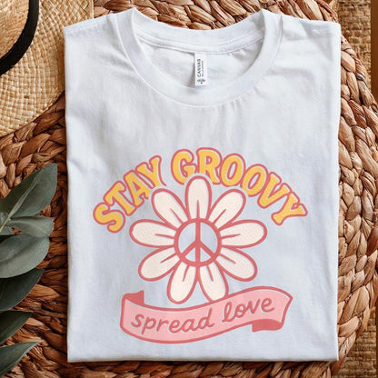 Stay Groovy Spread Love PNG, Retro Daisy Peace Sign PNG - 300 DPI Design