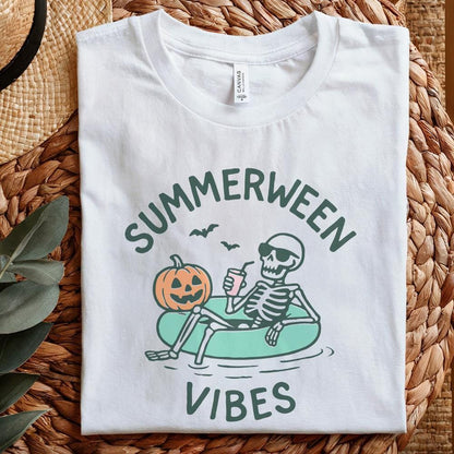 Summerween Vibes PNG, Skeleton Pool Float - 300 DPI Design for T-Shirt