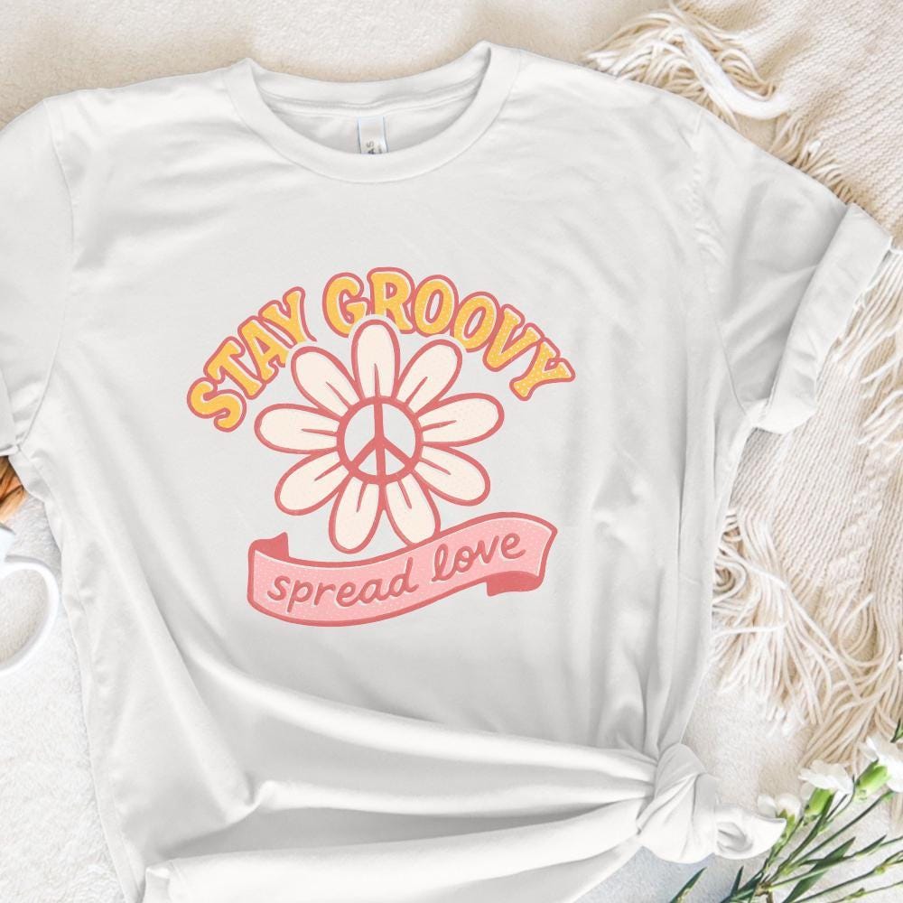 Stay Groovy Spread Love PNG, Retro Daisy Peace Sign PNG - 300 DPI Design
